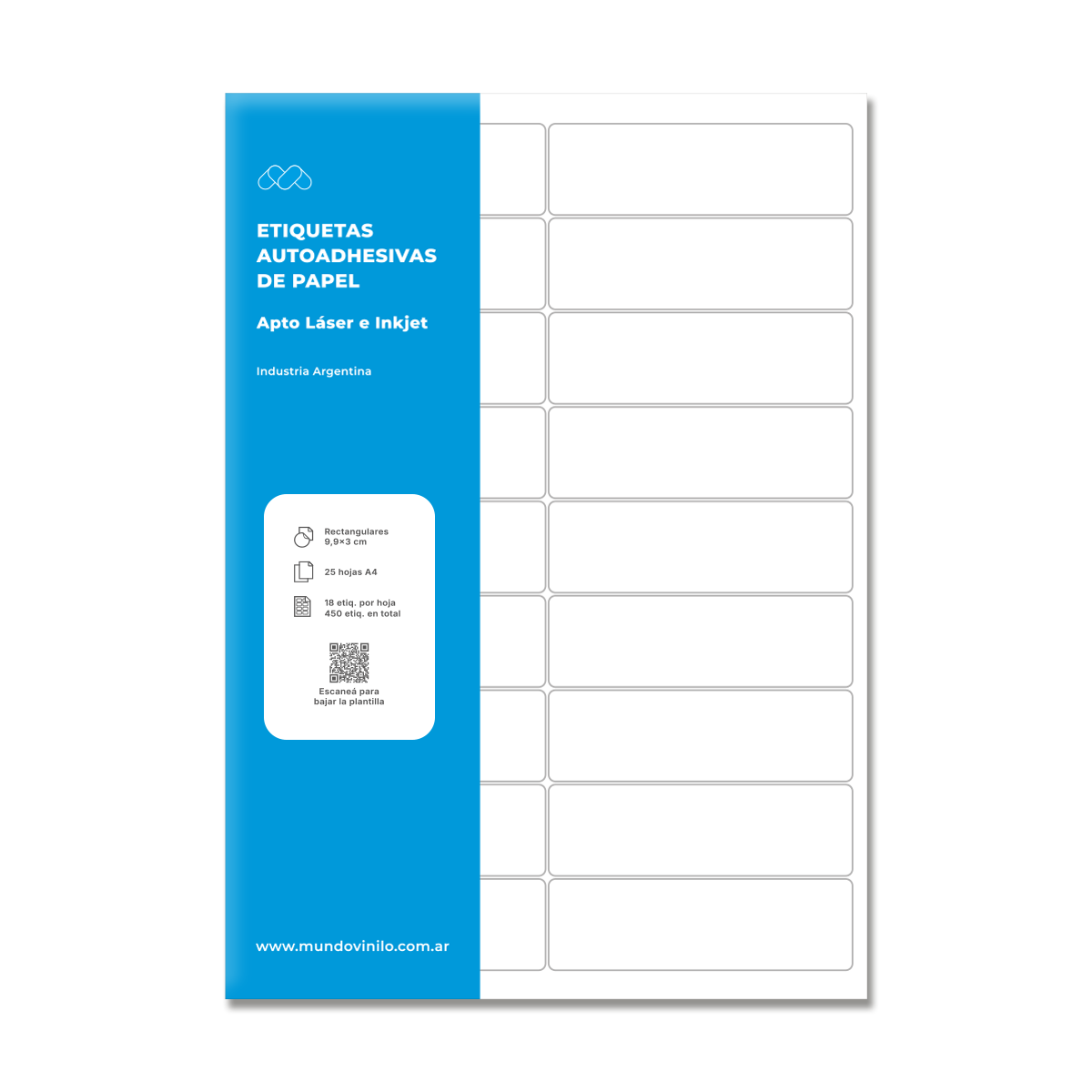 450 etiquetas 9.9x3cm en 25 pliegos A4
